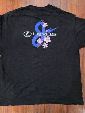 Japangeles Lexus Graphic Black Tee with Blue & Pink Cherry Bottom Logo